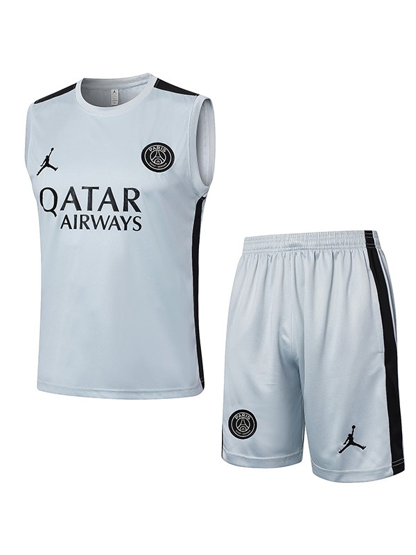 Paris Saint-Germain training jersey soccer uniform men's sportswear light gray football tops sports vest 2024